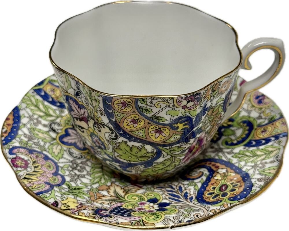 Mid-Century Clare Teacup Saucer England Bone China Paisley Chintz Dainty